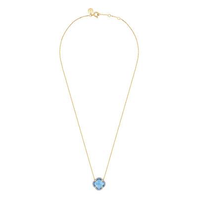Victoria 750 Yellow Gold, Diamond & Blue Topaz Necklace, Adjustable Length 42 cm - Morganne Bello