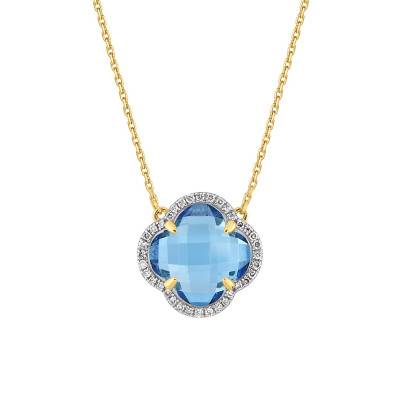 Victoria 750 Yellow Gold, Diamond & Blue Topaz Necklace, Adjustable Length 42 cm - Morganne Bello