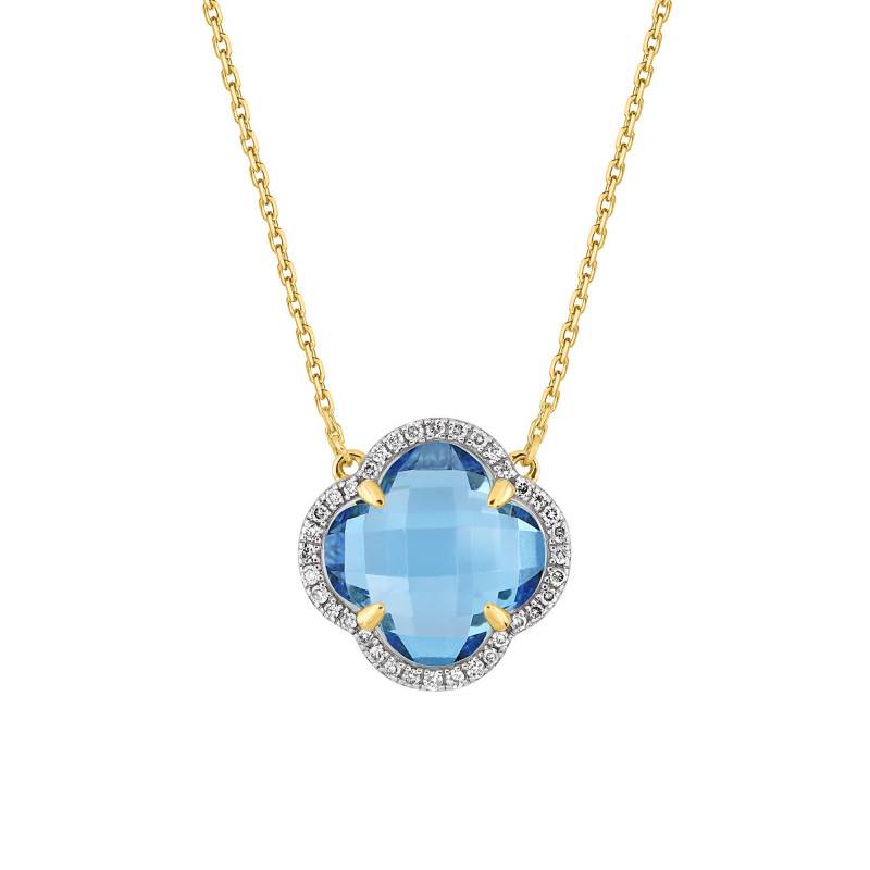 Victoria 750 Yellow Gold, Diamond & Blue Topaz Necklace, Adjustable Length 42 cm - Morganne Bello
