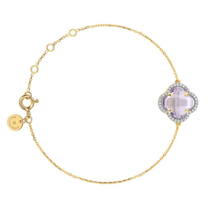 Victoria 750 Yellow Gold, Diamond & Pink Amethyst Bracelet, Adjustable Length 17 cm - Morganne Bello