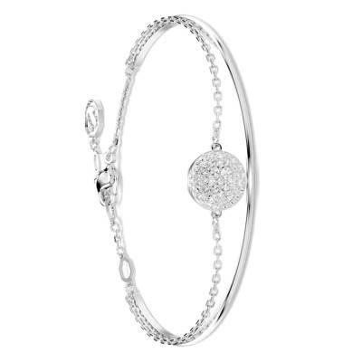 Rhodium-Plated Metal & White Crystal Meteora Bangle Bracelet, Adjustable Length 17 cm - 5683447 - Swarovski