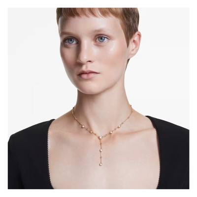 Imber Y Scattered Motif Gold Metal & White Crystals Necklace, 38 cm to 45 cm - 5684510 - Swarovski