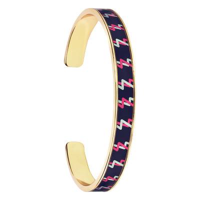 Ziggy Black & Gold Lightning Open Bangle Bracelet, 60 mm Diameter, 7 mm Width - Bangle-up