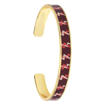 Bracelet Jonc Ouvert Ziggy Éclair Rouge Opéra & Doré, Diamètre 60,00 mm, Largeur 7,00 mm - Bangle-up