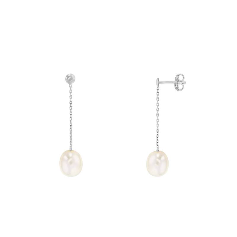 Puces d'oreilles or blanc 375 perle d'eau douce et diamant