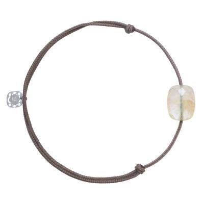Bracelet Cordon Taupe, Quartz Rutile & Argent 925, Longueur Ajustable - Morganne Bello