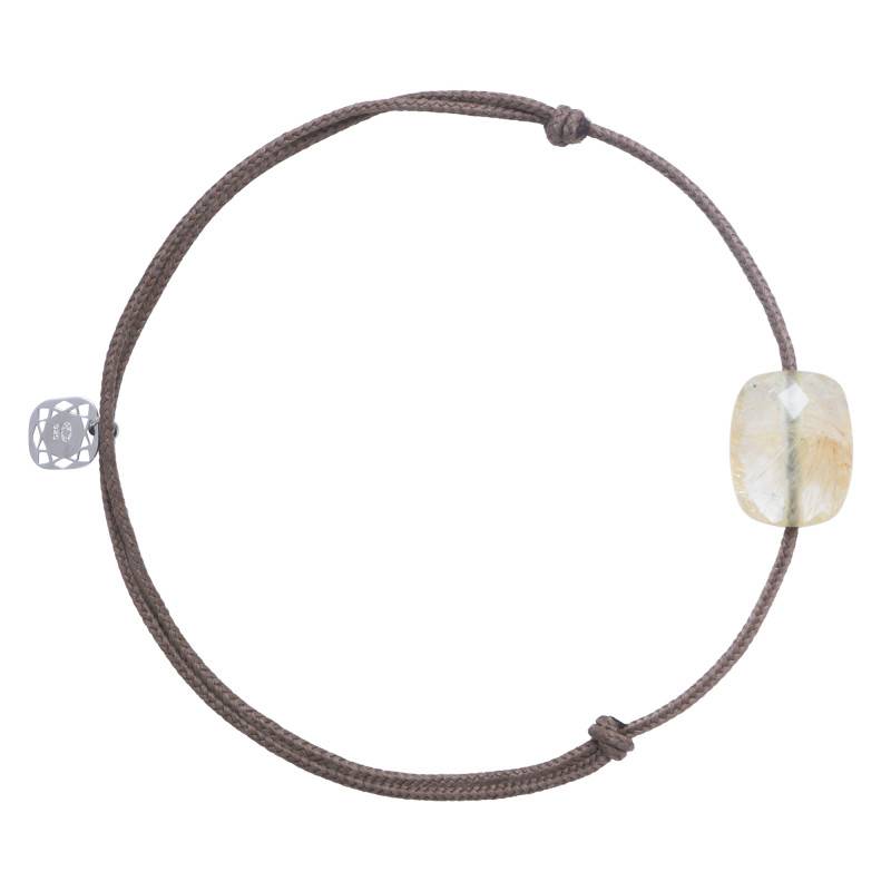 925 Silver Taupe Cord & Rutilated Quartz Bracelet, Adjustable Length - Morganne Bello