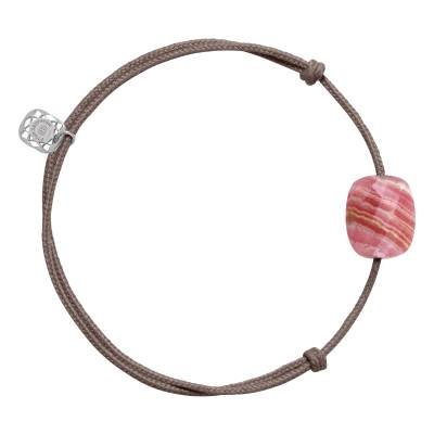 Bracelet Cordon Taupe, Rhodochrosite & Argent 925, Longueur Ajustable - Morganne Bello