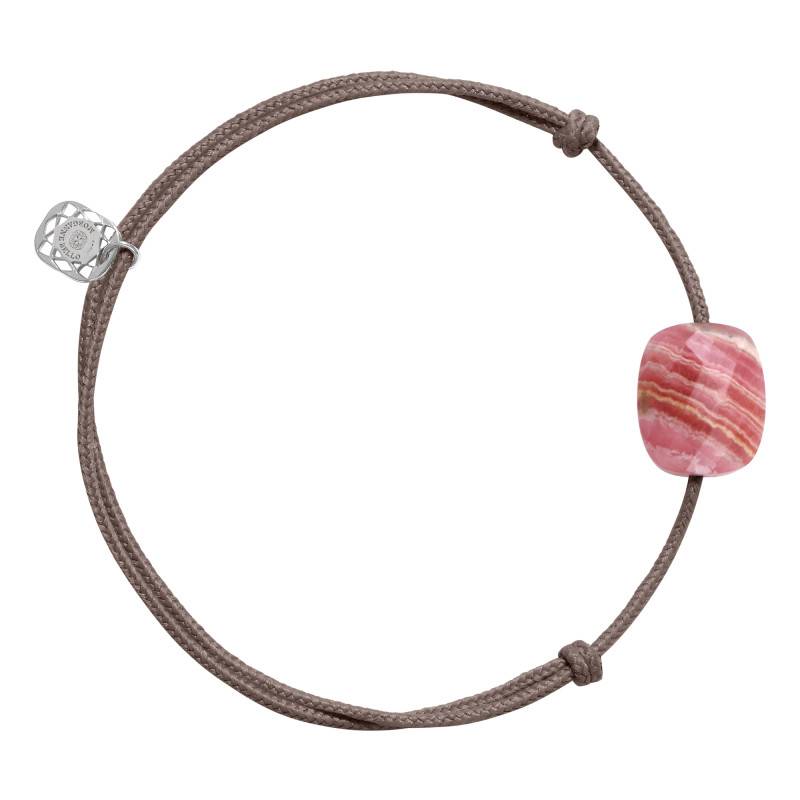 Taupe Cord 925 Silver & Rhodochrosite Adjustable Length Bracelet - Morganne Bello
