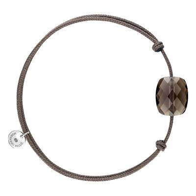 Taupe Cord 925 Silver & Smoky Quartz Adjustable Length Bracelet - Morganne Bello