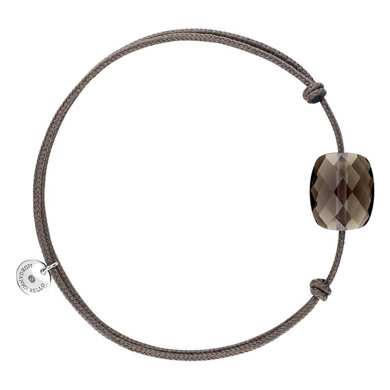 Taupe Cord 925 Silver & Smoky Quartz Adjustable Length Bracelet - Morganne Bello
