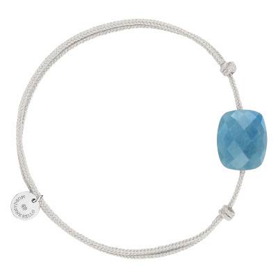 Bracelet Cordon Gris Souris, Quartz Bleu & Argent 925, Longueur Ajustable - Morganne Bello