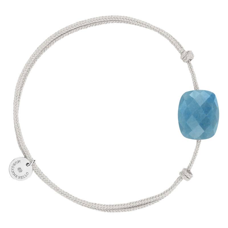 Gray Cord 925 Silver & Blue Quartz Bracelet, Adjustable Length - Morganne Bello