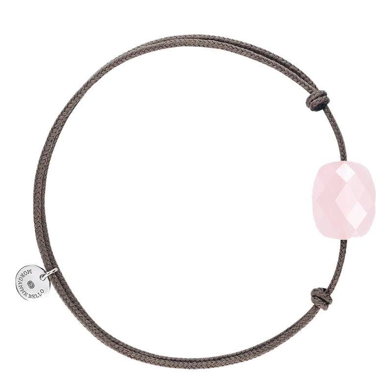 Taupe Cord 925 Silver & Powdery Pink Quartz Adjustable Length Bracelet - Morganne Bello