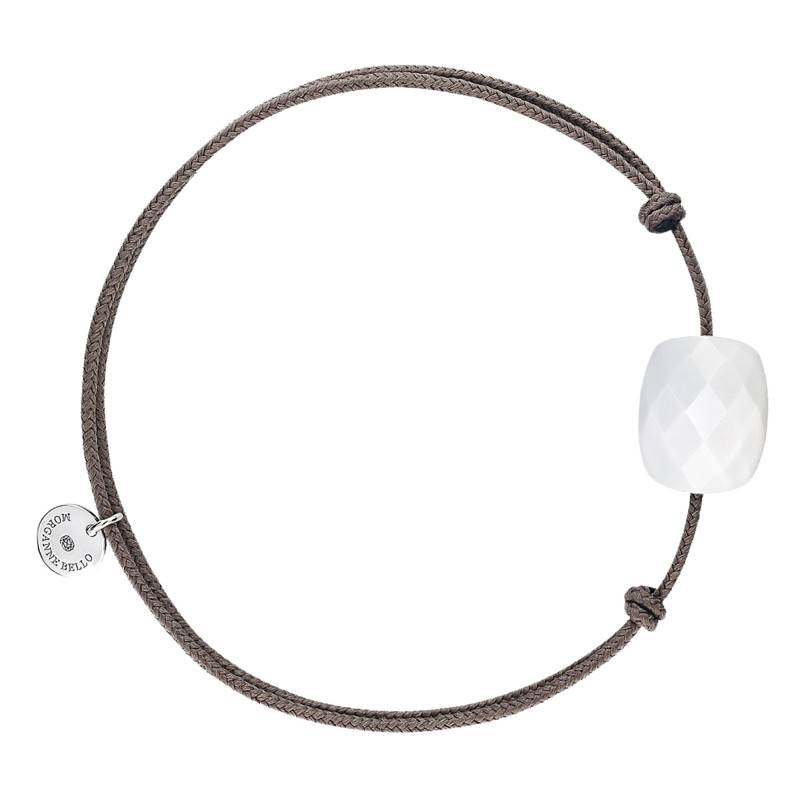 Taupe Cord 925 Silver & White Agate Bracelet, Adjustable Length - Morganne Bello