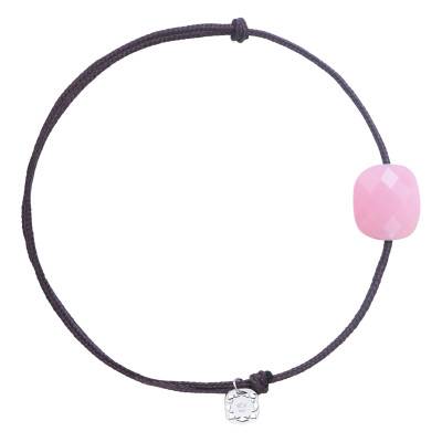 Bracelet Cordon Brun, Opale Rose & Argent 925, Longueur Ajustable - Morganne Bello