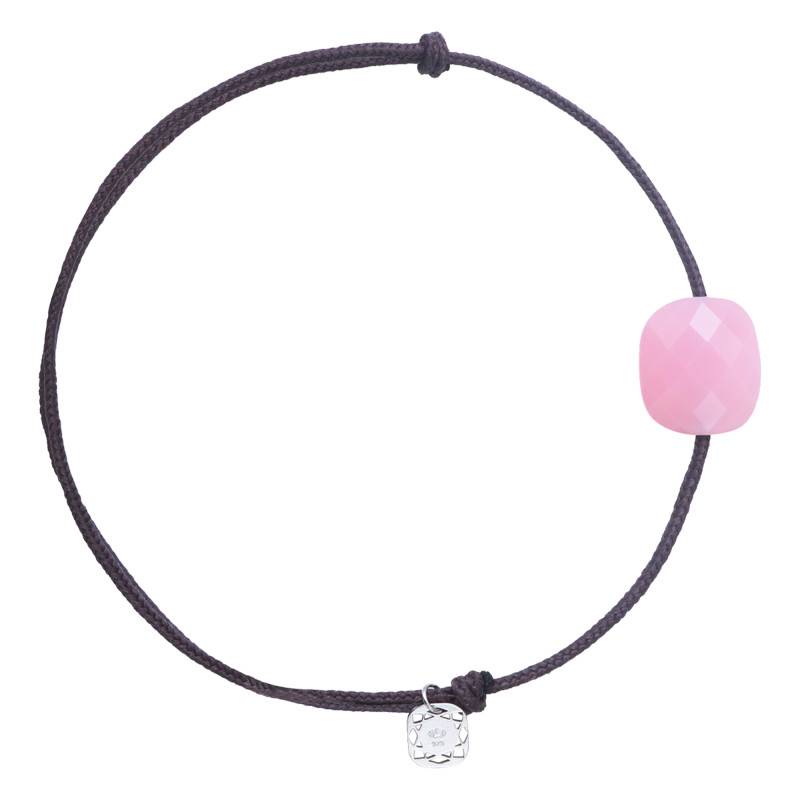 Brown Cord 925 Silver & Pink Opal Adjustable Length Bracelet - Morganne Bello