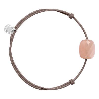 925 Silver Taupe Cord & Peach Moonstone Bracelet, Adjustable Length - Morganne Bello