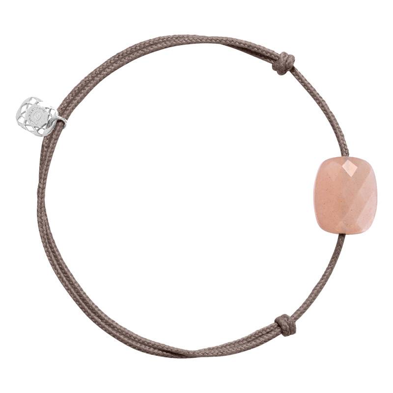 925 Silver Taupe Cord & Peach Moonstone Bracelet, Adjustable Length - Morganne Bello