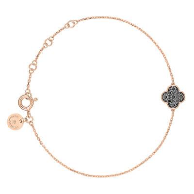 Bracelet Trèfle Diamants Noirs & Or Rose 750, Longueur 17 cm Ajustable - Morganne Bello