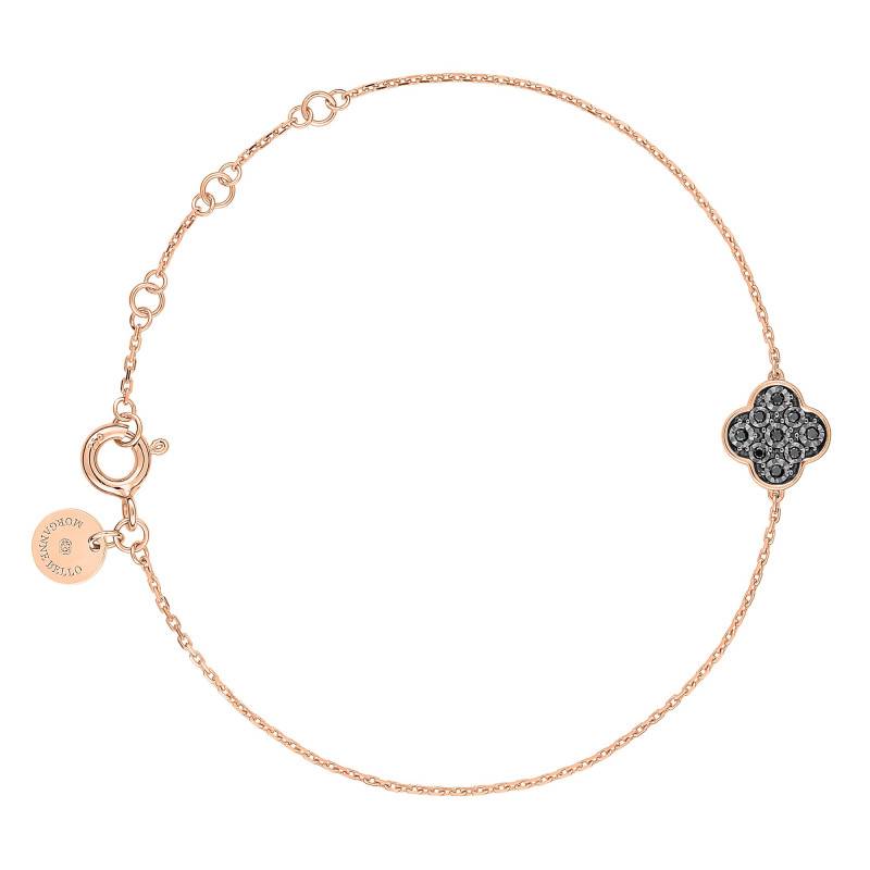 "750/1000 Rose Gold & Black Diamond Clover Adjustable Length 17 cm Bracelet" - Morganne Bello