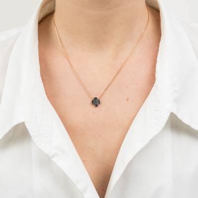 750 Rose Gold & Diamond Clover Necklace, Adjustable Length 42 cm - Morganne Bello