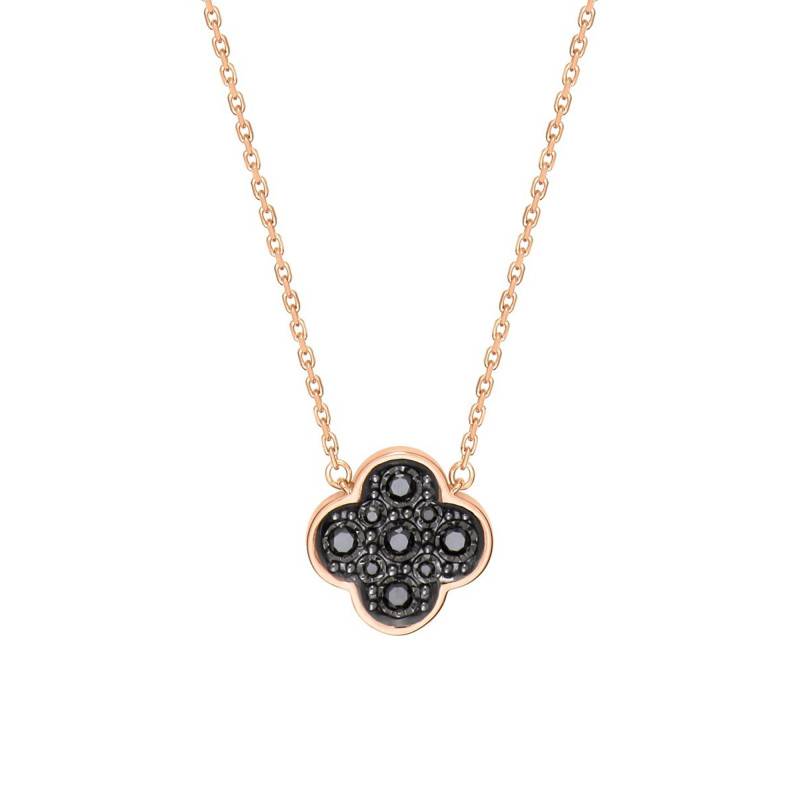 750 Rose Gold & Diamond Clover Necklace, Adjustable Length 42 cm - Morganne Bello