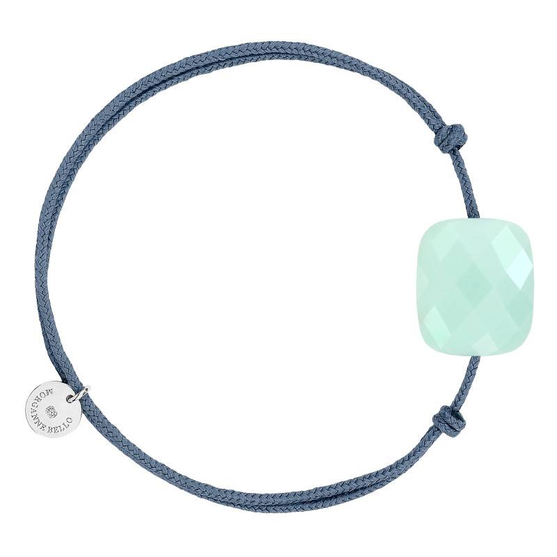 Denim Blue Cord 925 Silver & Mint Chrysoprase Bracelet, Adjustable Length - Morganne Bello