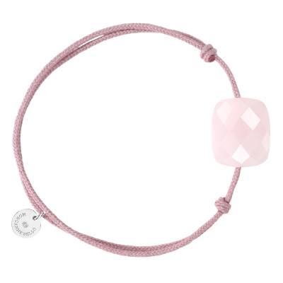 925 Silver Dusty Rose Cord Bracelet with Powdery Pink Quartz, Adjustable - Morganne Bello