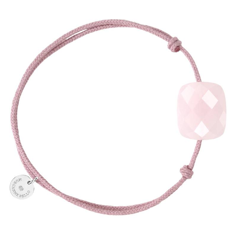 925 Silver Dusty Rose Cord Bracelet with Powdery Pink Quartz, Adjustable - Morganne Bello