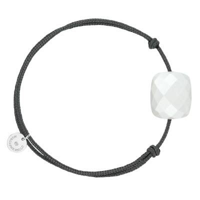 Gray Cord 925 Silver & White Agate Bracelet, Adjustable Length - Morganne Bello