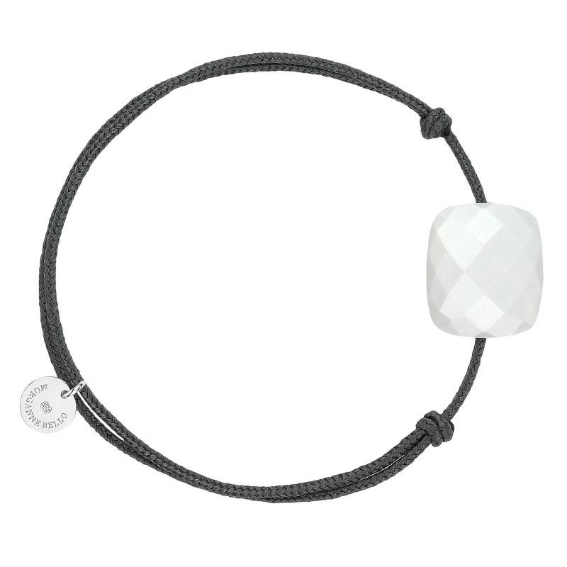Gray Cord 925 Silver & White Agate Bracelet, Adjustable Length - Morganne Bello