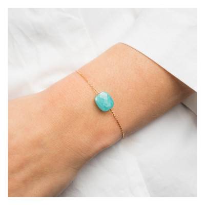 Bracelet Amazonite Coussin & Or Jaune 750, Longueur 17 cm Ajustable - Morganne Bello