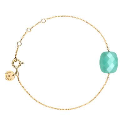750/1000 Yellow Gold & Cushion Amazonite Bracelet, Adjustable Length 17 cm - Morganne Bello