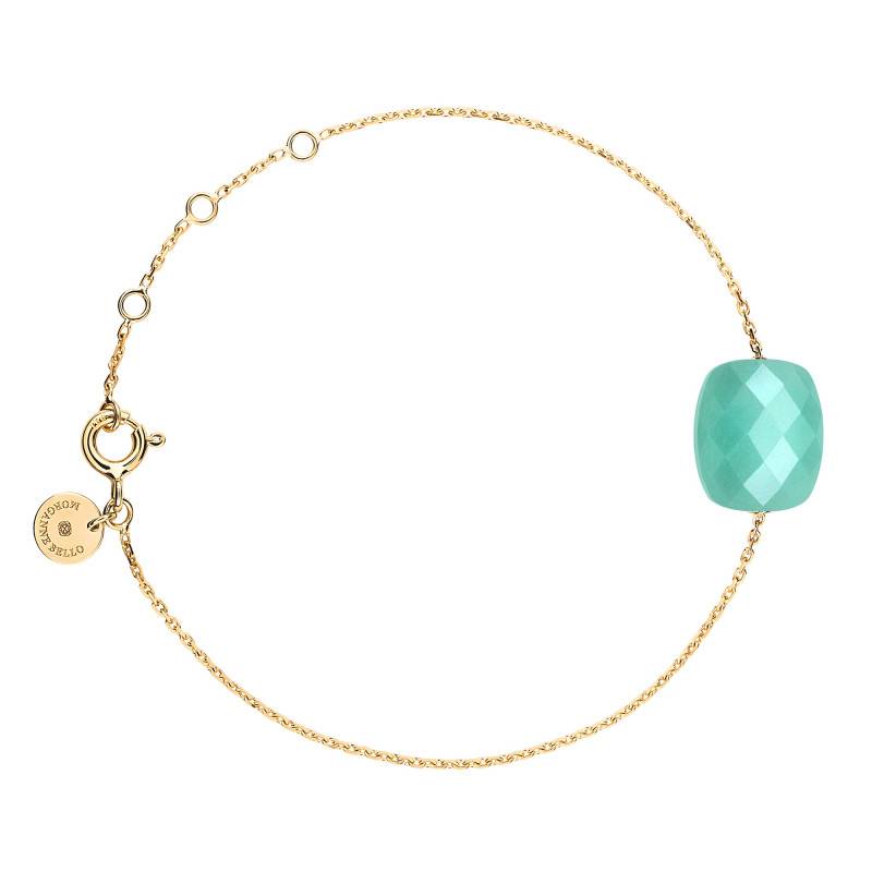 750/1000 Yellow Gold & Cushion Amazonite Bracelet, Adjustable Length 17 cm - Morganne Bello