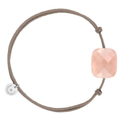 Taupe Cord 925 Silver & Oversize Peach Moonstone Bracelet, Adjustable Length - Morganne Bello