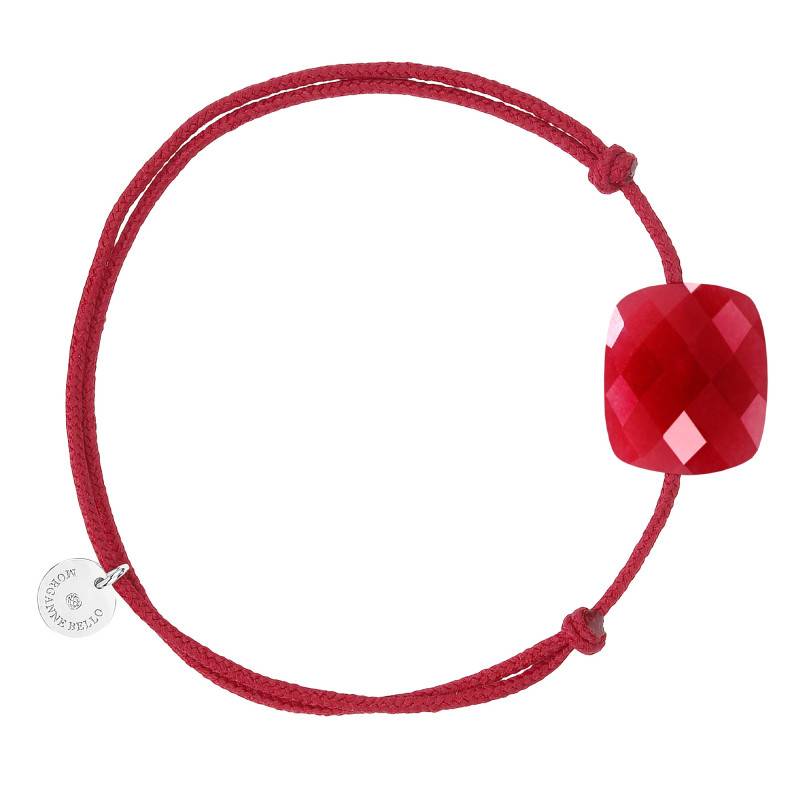 925 Silver Red Cord & Red Quartz Bracelet, Adjustable Length - Morganne Bello