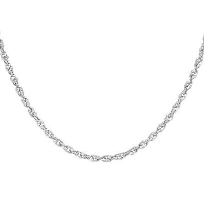 Chaîne Prince de Galles Diamantée en Or Blanc 375, Longueur 41 cm, Largeur 3,10 mm - Manillon