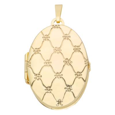 375 Yellow Gold Oval Filigree Photo Locket, Diameter 19 x 28 mm - Vandona
