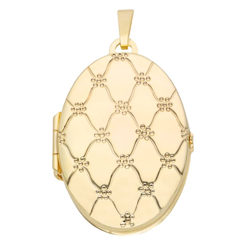 375 Yellow Gold Oval Filigree Photo Locket, Diameter 19 x 28 mm - Vandona