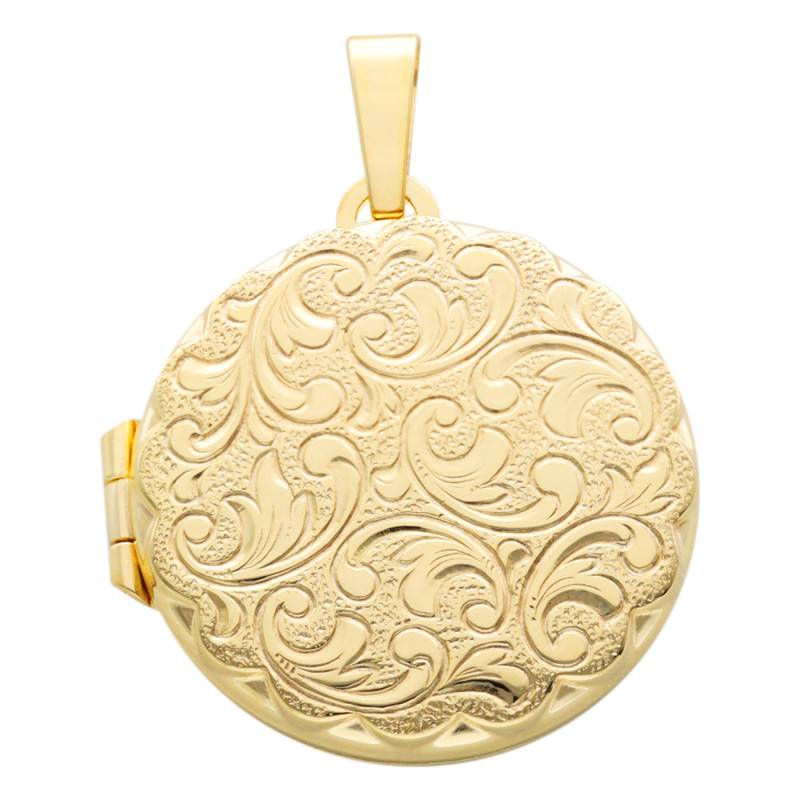 375 Yellow Gold Round Arabesque Photo Locket - Vandona