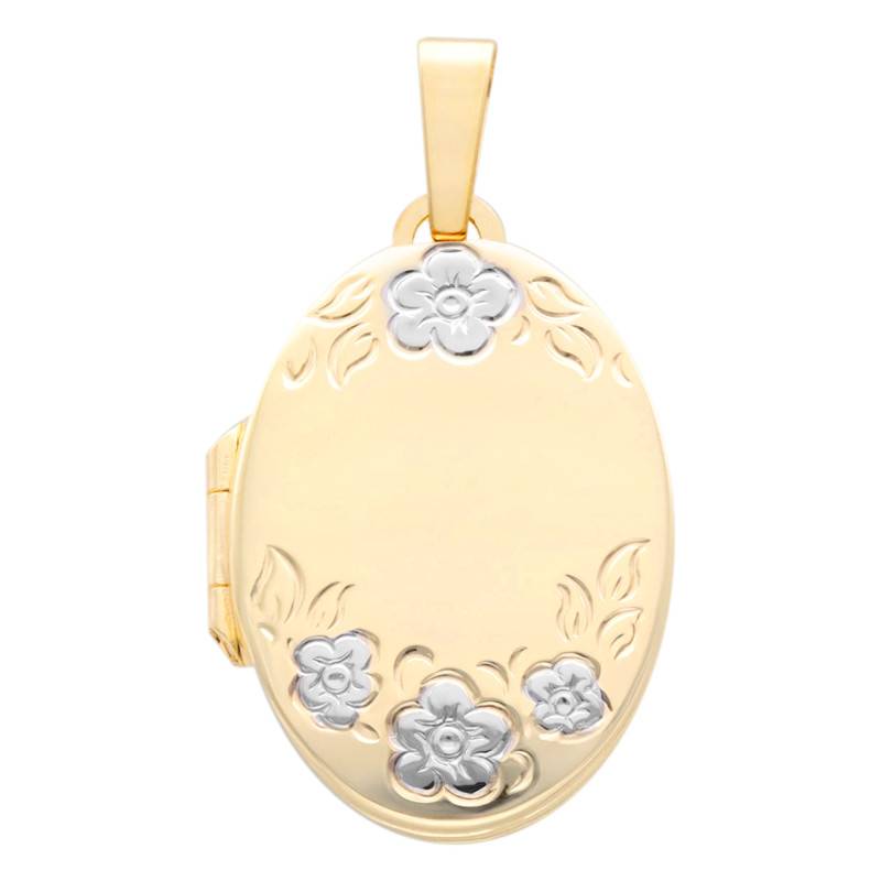 375/1000 Yellow Gold Floral Oval Photo Locket - Vandona