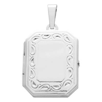Médaillon Porte Photo Octogone Texturé en Argent 925 - Vandona