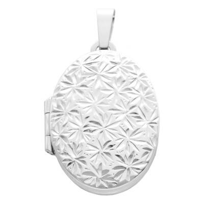 Médaillon Photo Ovale Floral en Argent 925 - Vandona