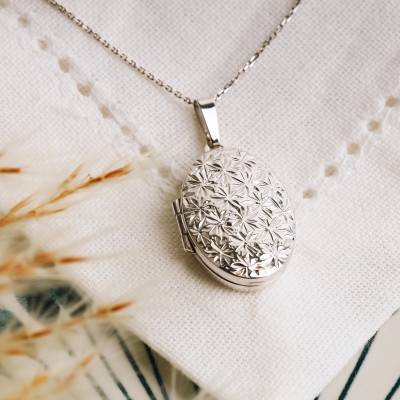 Médaillon Photo Ovale Floral en Argent 925 - Vandona