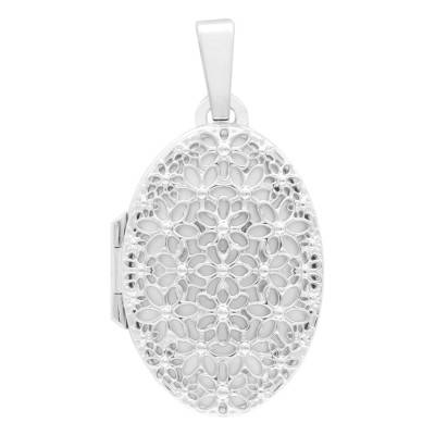 Médaillon Photo Ovale Dentelle Floral en Argent 925 - Vandona