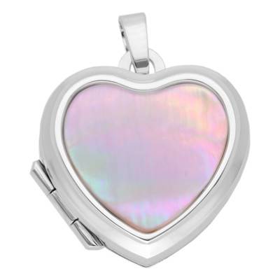 Médaillon Porte Photo Coeur Nacre Rose et Argent 925 - Vandona