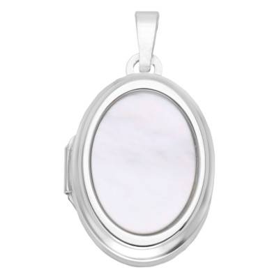 Médaillon Porte Photo Ovale Nacre Blanche et Argent 925 - Vandona
