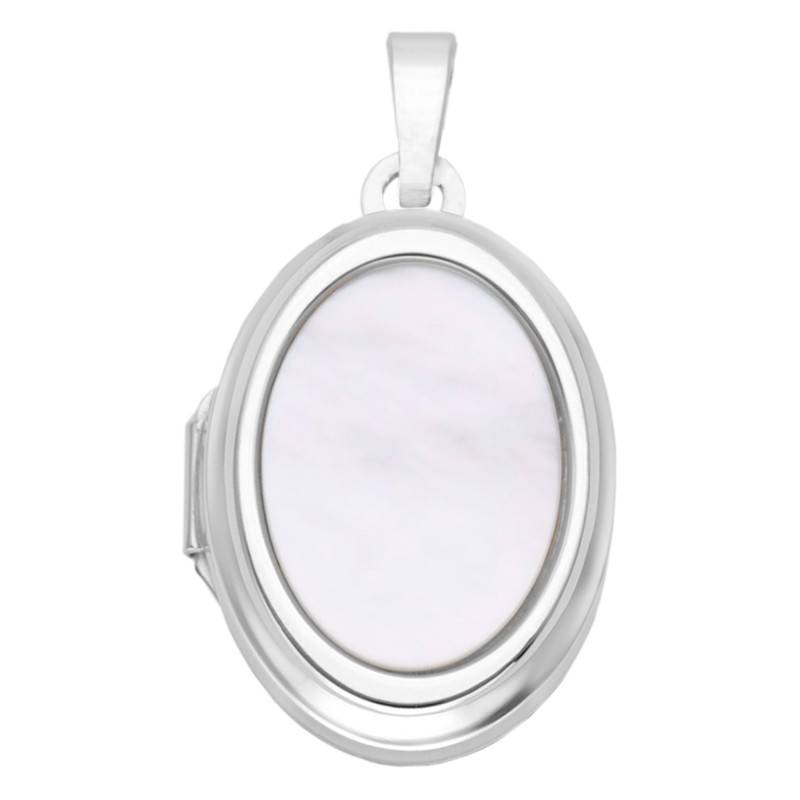 925 Sterling Silver & White Mother-of-Pearl Oval Photo Locket - Vandona