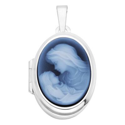 Médaillon Photo Ovale Camée Vierge à l'Enfant Agate et Argent 925 - Vandona